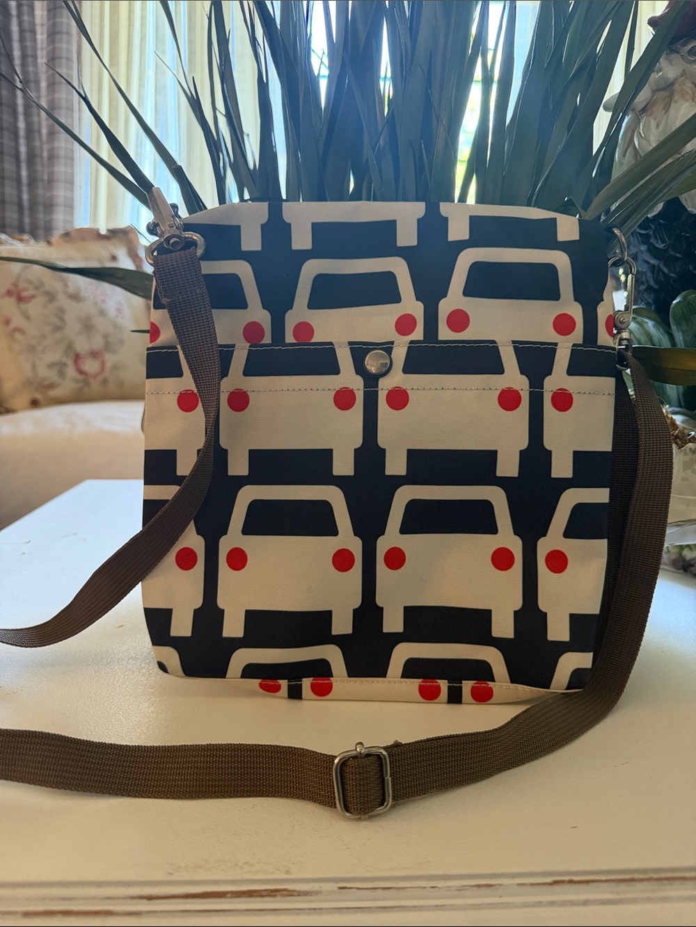 Orla Kiely Navy, White & Red Car Print Crossbody Bag
